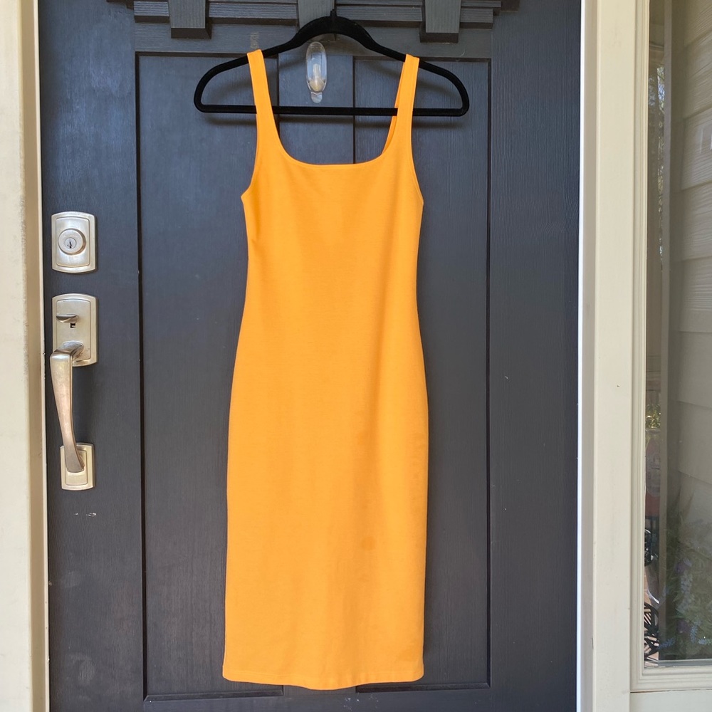 Orange Zara Midi Bodycon Dress—Size Small xs